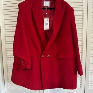 MANGO Red Double-Breasted Blazer